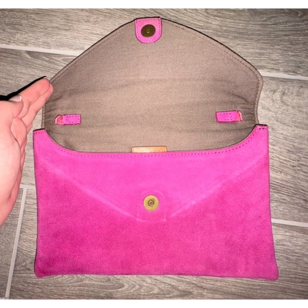 JCREW Womens Magenta Suede 100% Leather Envelope Purse/Clutch - Picture 3 of 5
